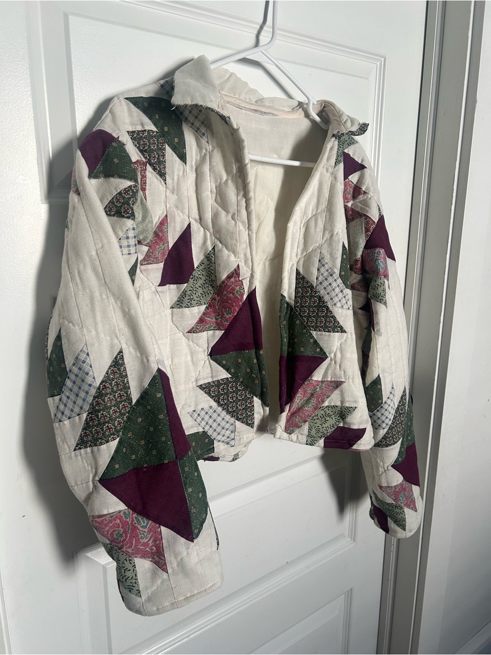 Quilted Patchwork Jacket Handmade Vintage Quilt with Green Accents